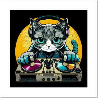 Cat DJ Shirt EDM Dance Gift - Cat DJ Club Posters and Art